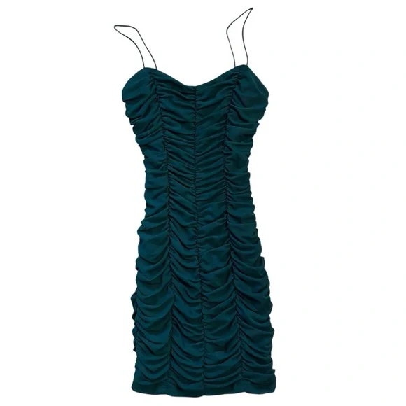THATSSOFETCH Ballina Mesh Ruched Mini Dress Bodycon Y2K Emerald Green AU 8 US 4 - Picture 5 of 14